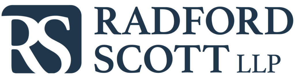 the logo for the law firm Radford Scott LLP
